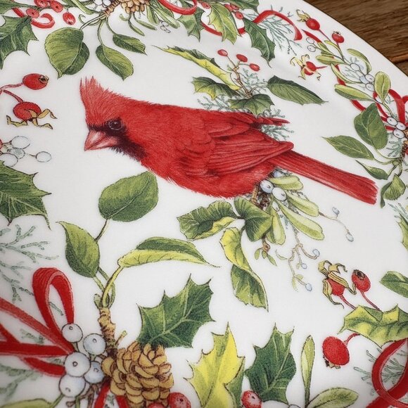 Cardinal Winter Birds & Wreath E.G. Rush for Andrea by Sadek 10 3/4” Plate - Picture 3 of 5